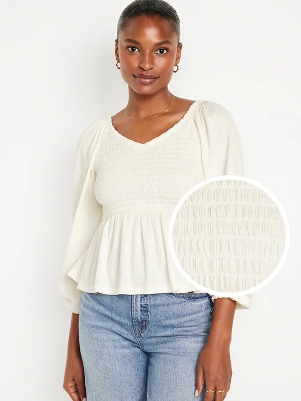 Old Navy Cream Smocked Peplum V-Neck Blouse size XXL
